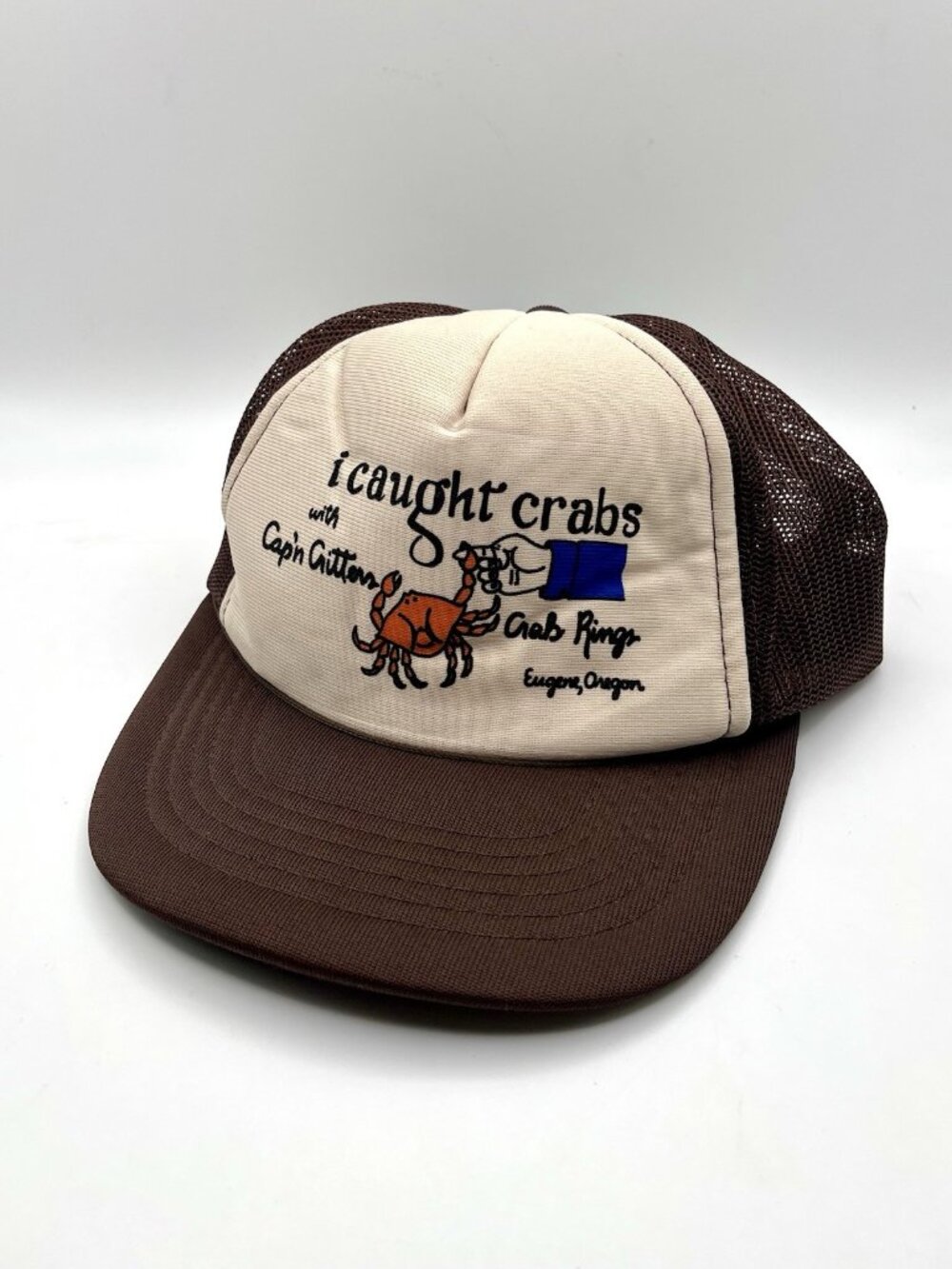 Vintage 80s “I Caught Crabs” Trucker Hat Eugene Oregon Mesh Snapback Retro Korea